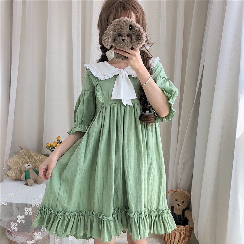 Été Lolita robe japonais Kawaii vêtements lanterne manches mignon bleu/vert Lolita vêtements thé robes de fête pour les femmes VO720