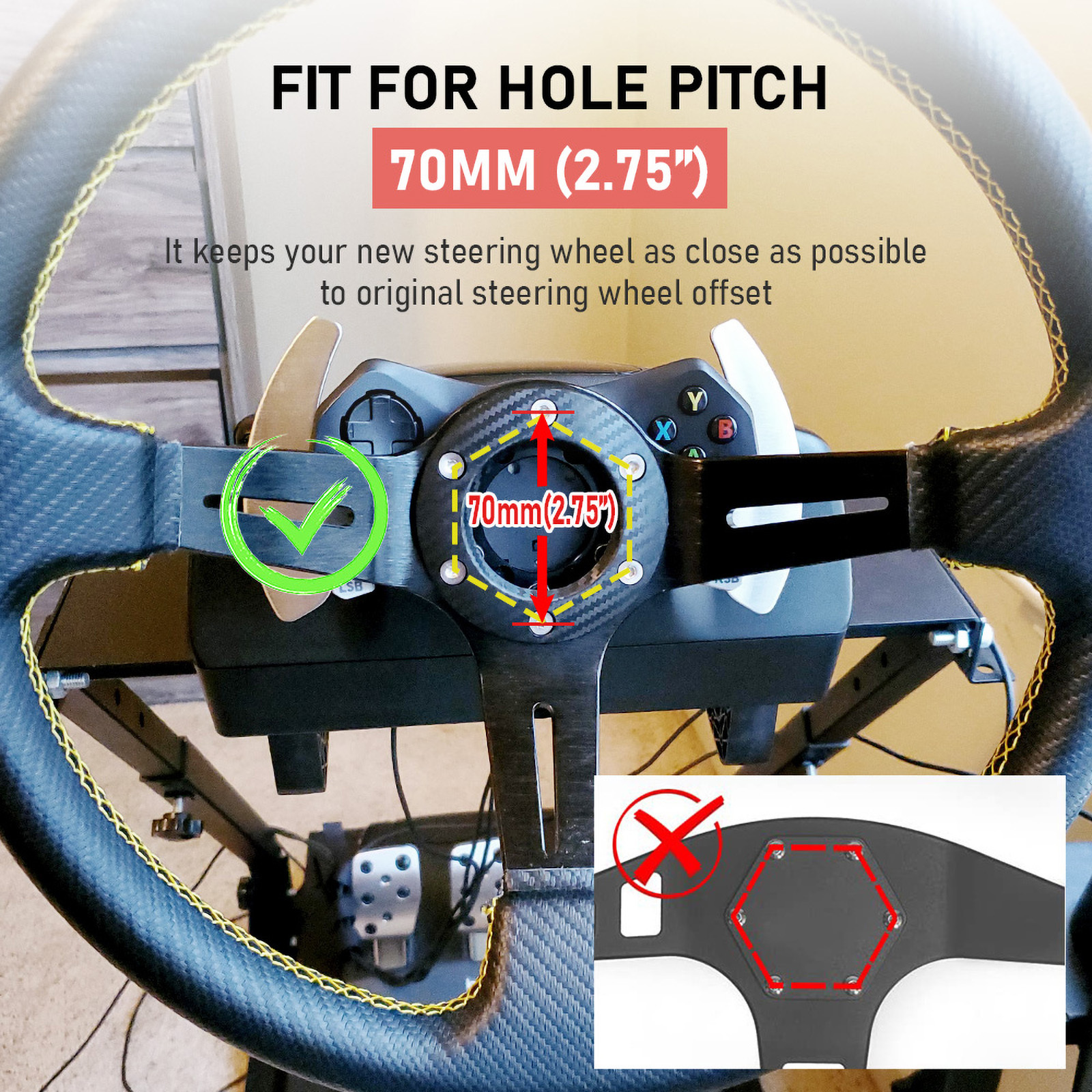 CNSPEED 70MM Płytka adaptera kierownicy 13-calowa kierownica wyścigowa PCD Modyfikacja gier samochodowych dla Logitech G29 G920 G923