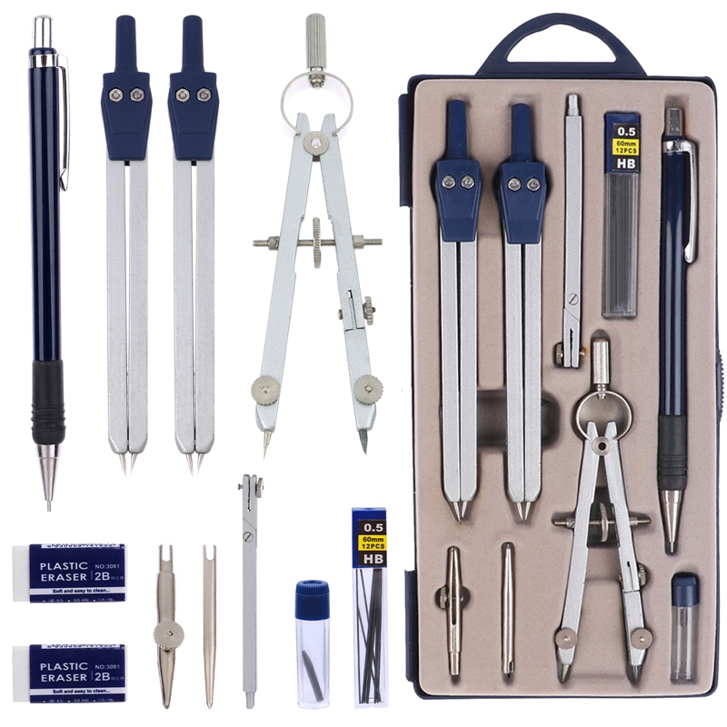 11Pieces Math Geometry Kit Set Metal Compass Geometry Precision Tool Set Circle Drawing Tools Rulers Protractors