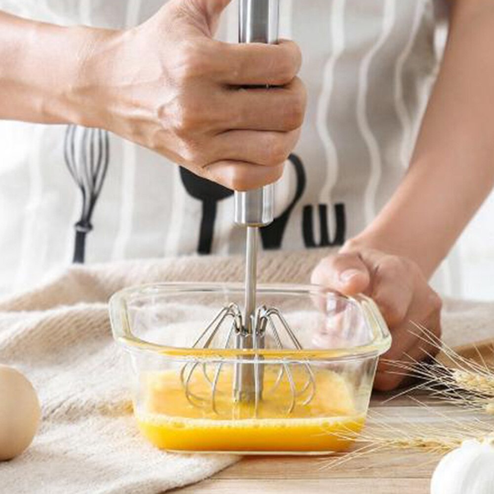 Batidor de huevos para hornear, batidor manual de rotación de plata