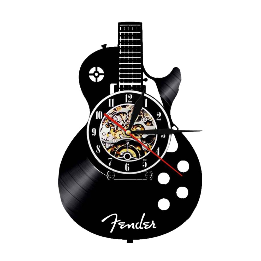 1pc Wall Clock Stylish Vinyl Record Wall Clock Decorative Wall Clock Living Room Wall Hanging Clock Guitar Shape Wall Clock: Black 2