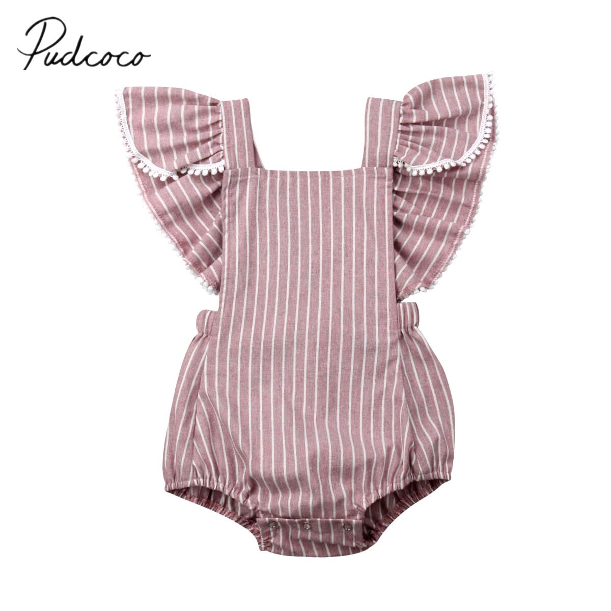 Ropa de verano para bebés de 0 a 24 meses, Body para bebés y niñas, mono de manga corta con volantes y estampado a rayas