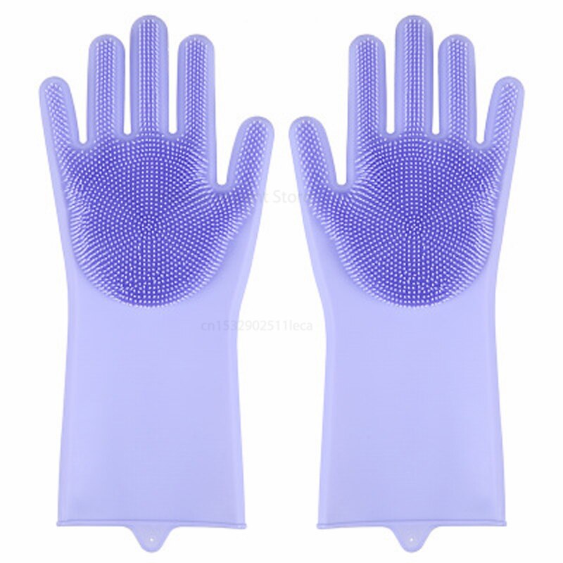 Esponja de silicona mágica para lavar platos, goma para fregar platos, guantes de lavado, limpieza de cocina para el hogar, 1 par: Purple 1 pair