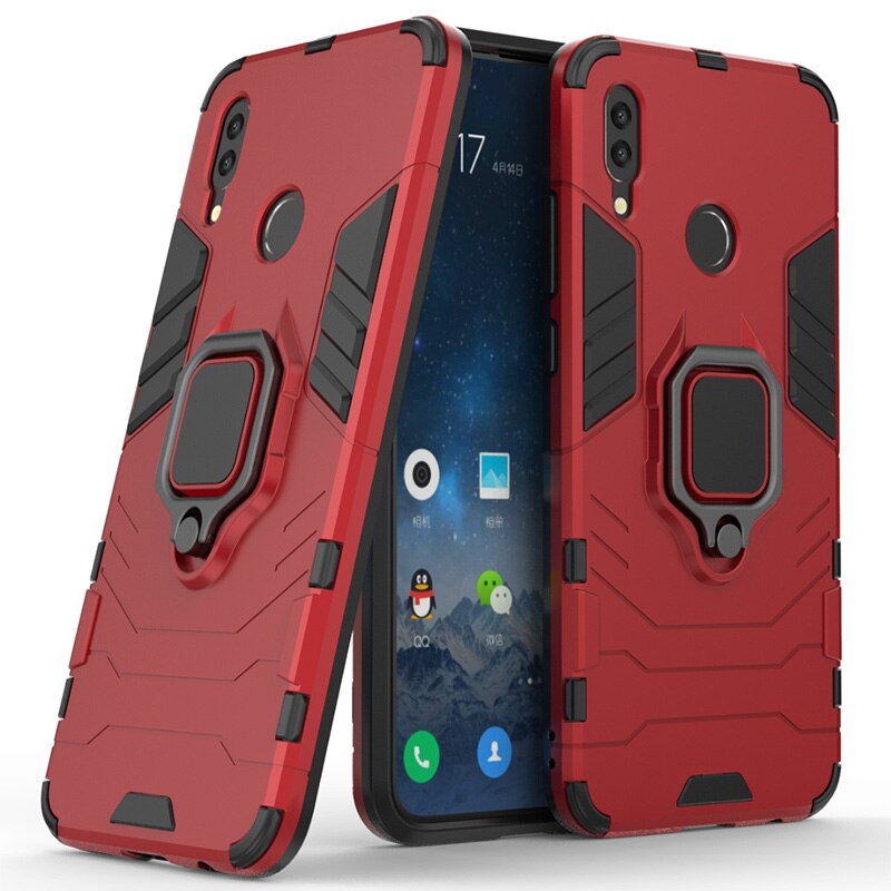 Voor huawei honor 10 lite case Armor Ring Magnetische Auto Hold Shockproof Soft Bumper Telefoon Cover Voor huawei honor 10 lite Case: Rood