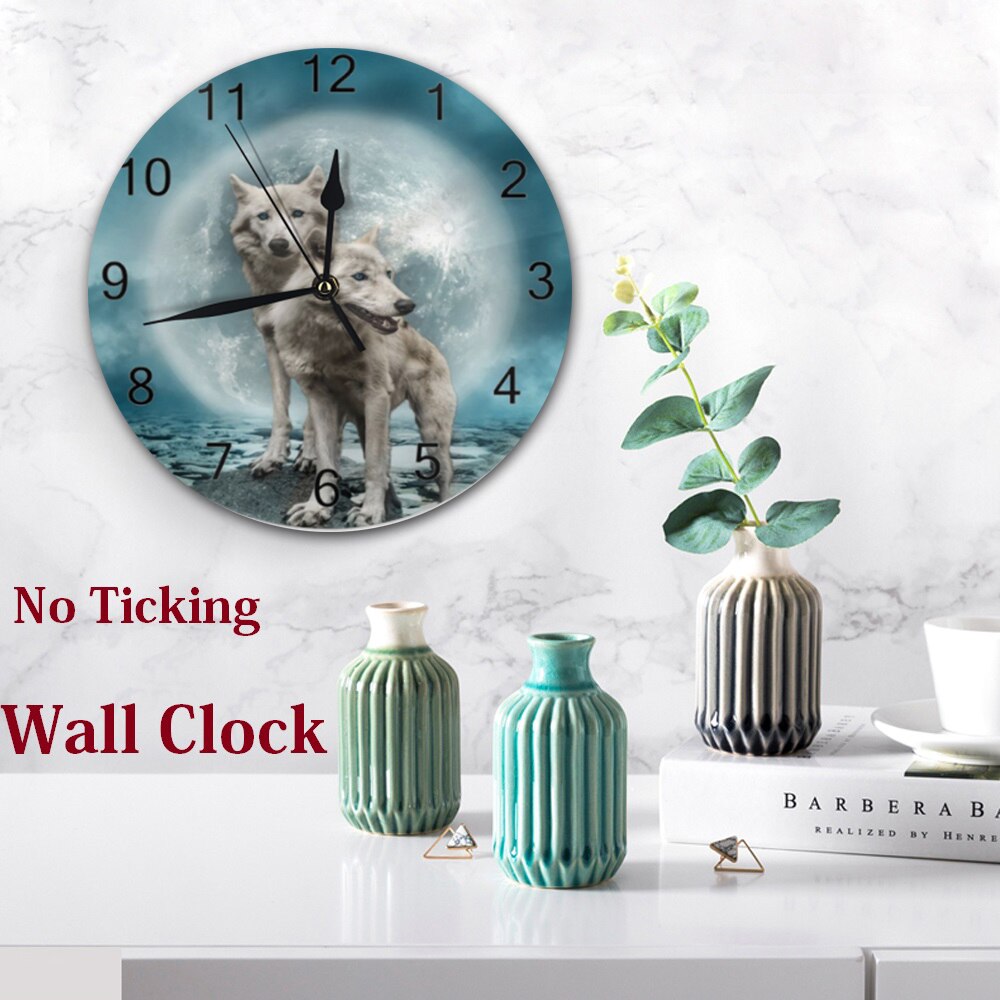 Wolf Wall Clocks Numeral Digital Dial Mute No Ticking Slient Battery Operated Kitchen Clocks Kitchen Wall Decor for Livingroom