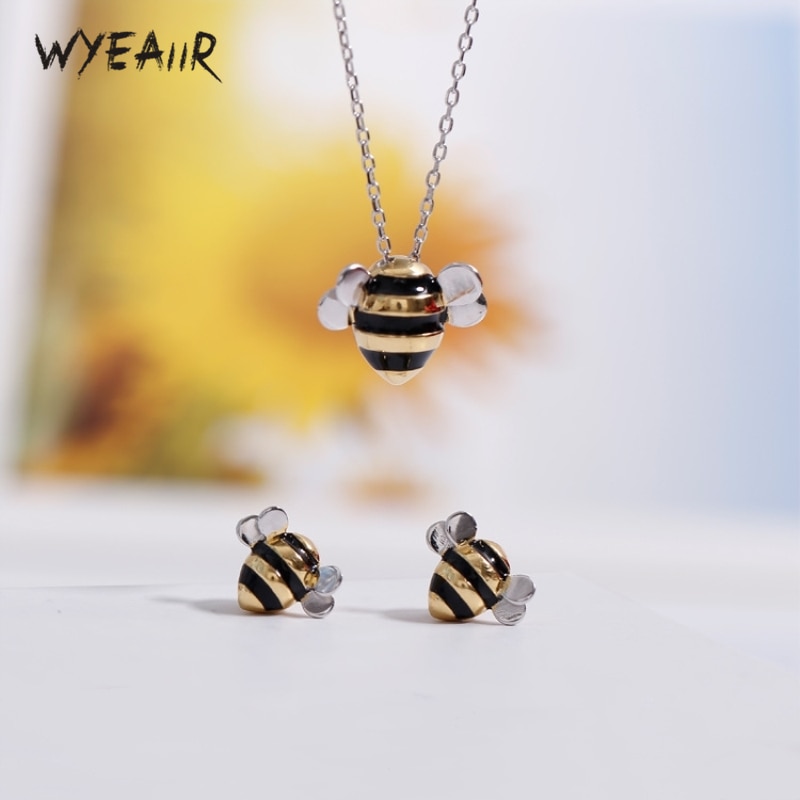 WYEAIIR-Cadena de clavícula de Plata de Ley 925 para mujer, collar con de abeja, dulce y , con personalidad literaria versátil