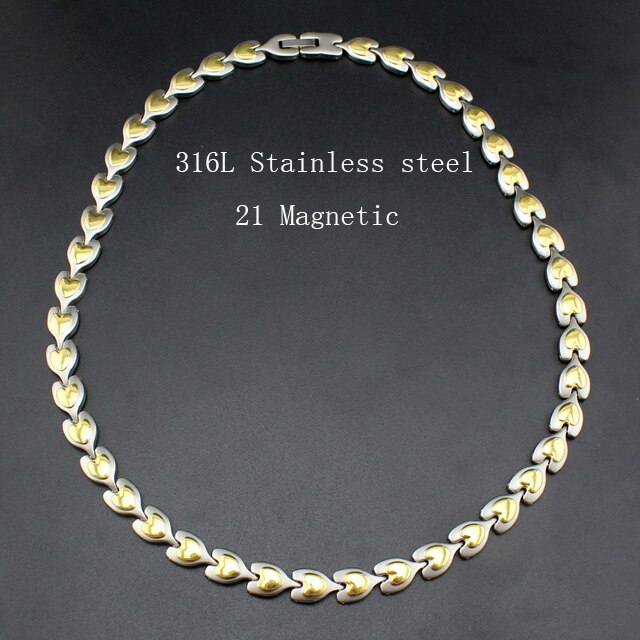 Hapiship Men/Women's 21 Magnetic Energy Stainless Steel Heart Therapy Power Necklace Bestfriend Birthday TG4615: Gold