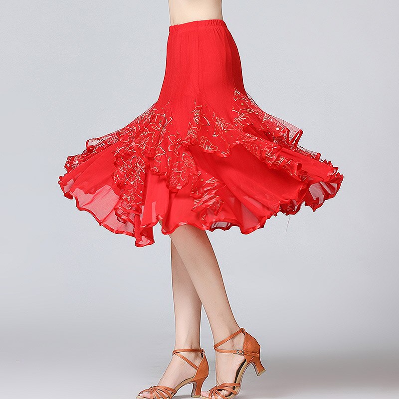 Falda Latina faldas de baile de salón para Mujer Faldas de Danza moderna Latino Tango estándar nacional para concurso de baile de Flamenco