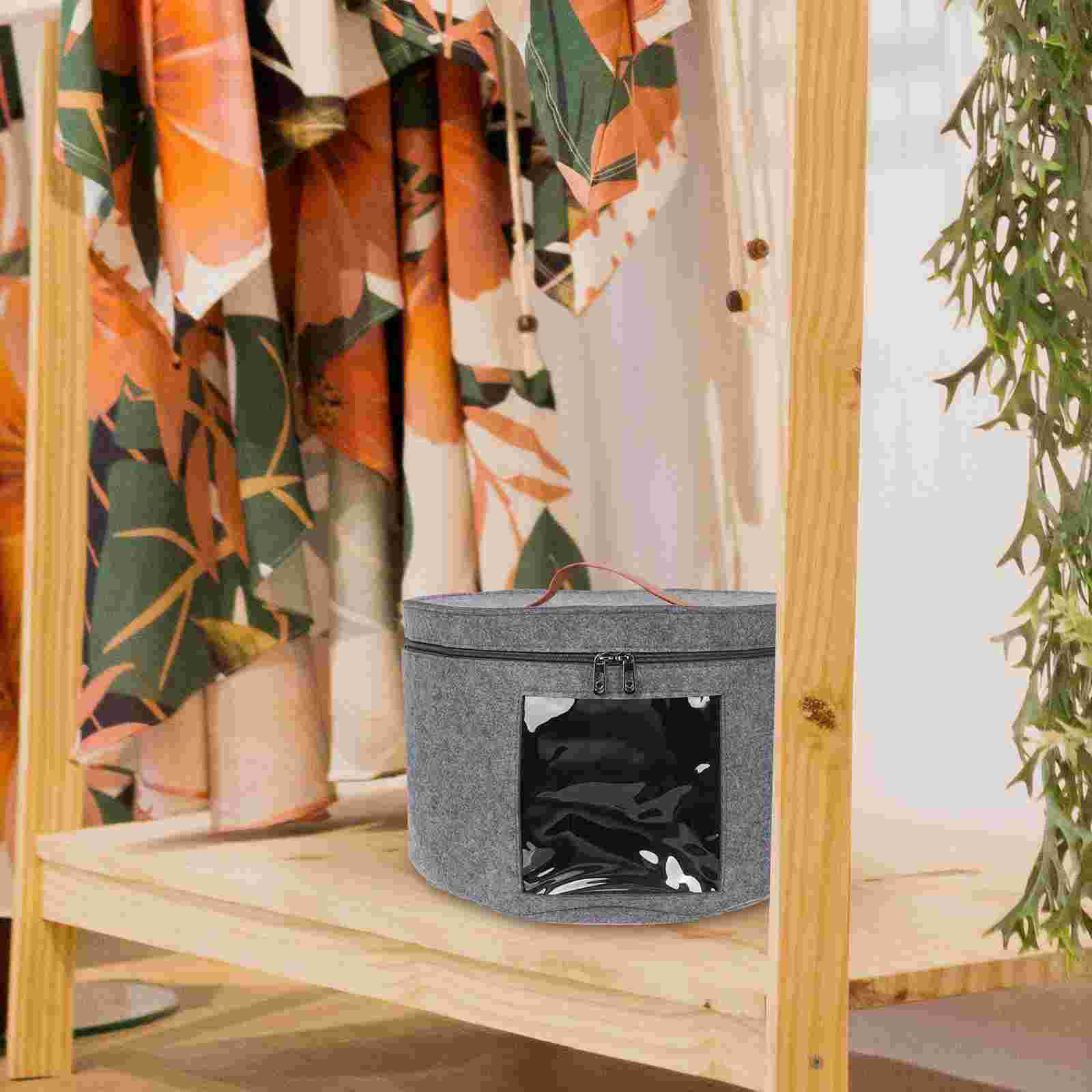 Bärbar hattförvaringslåda resa rund hink ganizer med lock non-woven tyg för filtstrandhattar klädtillbehör