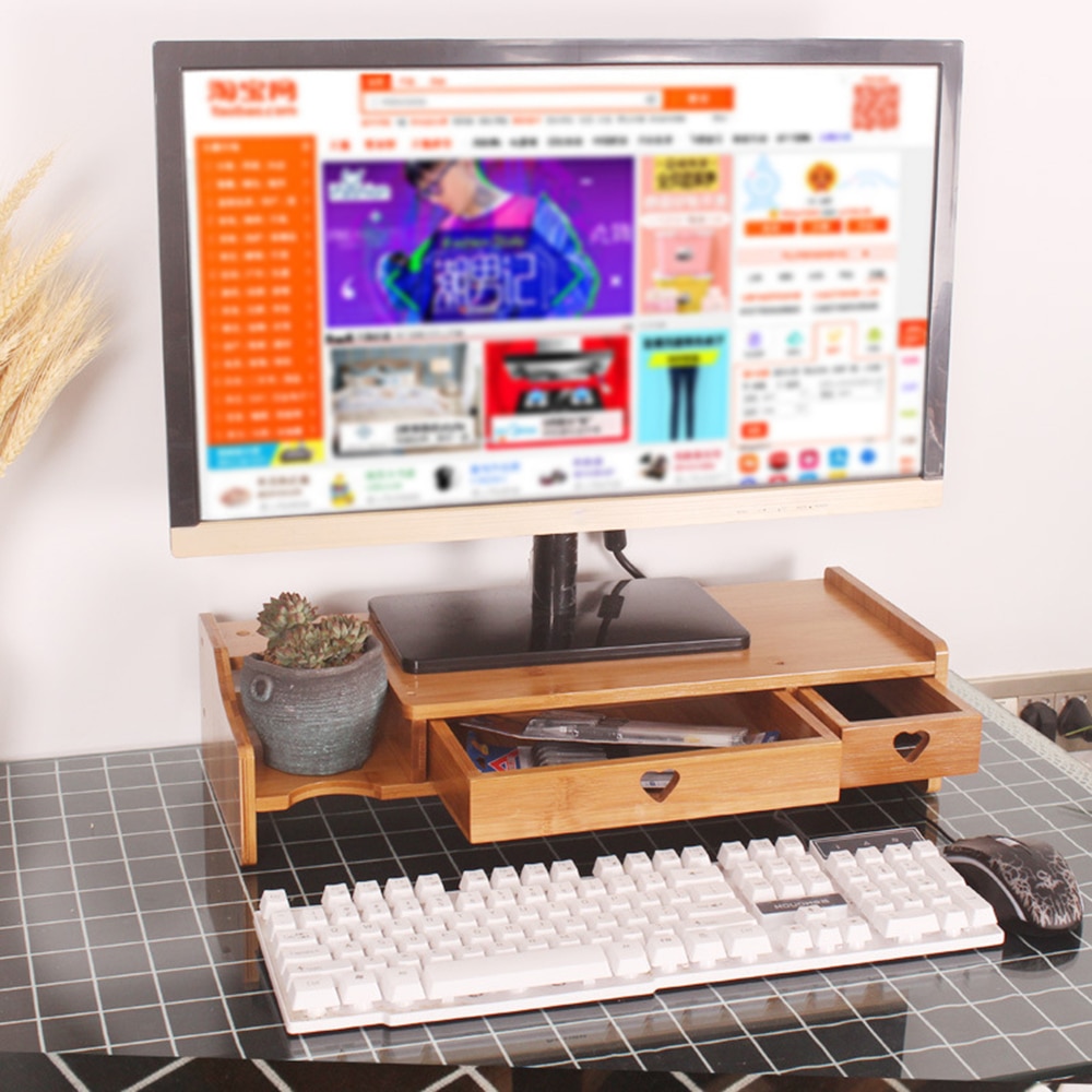 Computer Stand Monitor Increased Shelf Screen Heightened Base Desktop Keyboard Storage Shelf Elevated