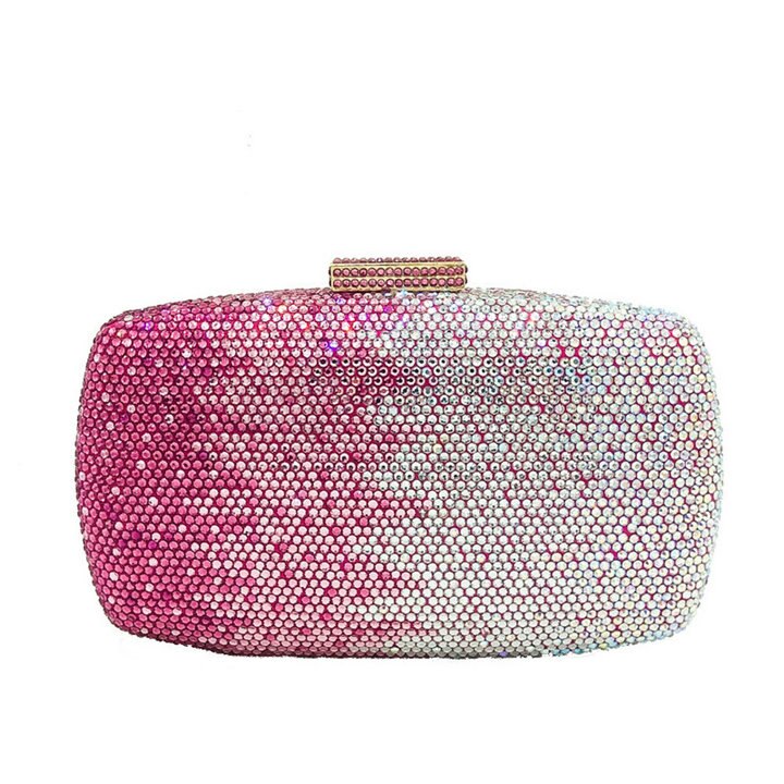 Doppel Blume Elegante Lila gemischt Frauen Kristall Kupplung Abend Taschen Diamant Hochzeit Handtaschen Braut Party Schminktäschchen Geldbörse: Fuchsia Evening tasche