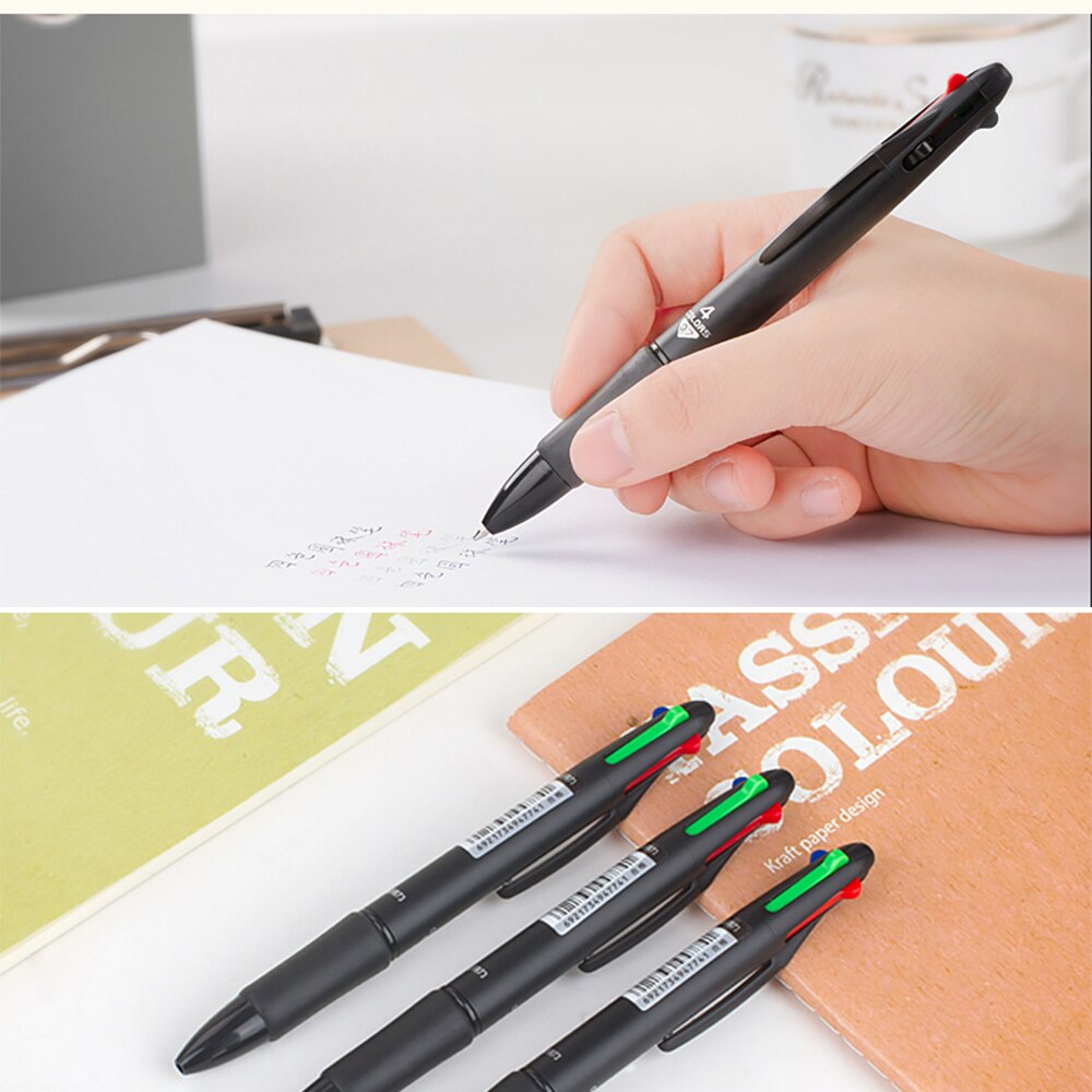 4 farve kuglepenne tryk-type mutli-funktion , 0.7mm,  sort, rød, blå, grøn , 3- stk