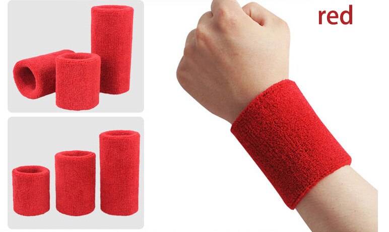 Muñequera deportiva de 8cm para hombre y mujer, 100% de muñeca de algodón para el sudor, Protector para tenis, baloncesto y bádminton: Red