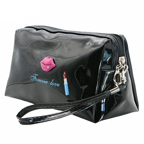 Uosc kosmetiske tasker til kvinder kvindelige rejser bærbare pu læder lyse læber kosmetiske tasker tasker multifunktionel makeup taske neceser: Sort