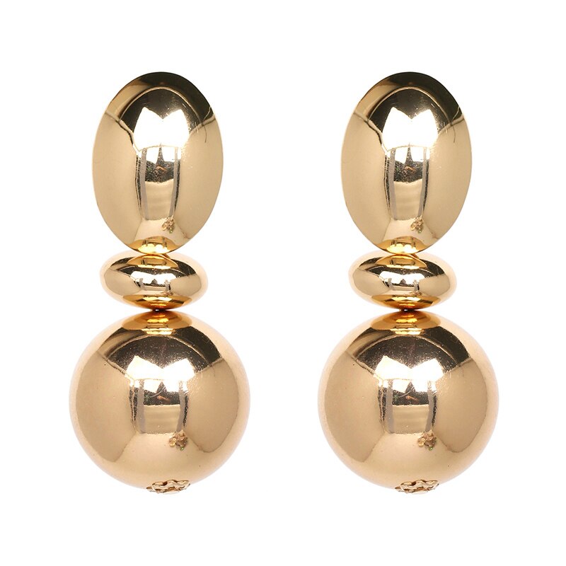 AENSOA Punk Metal Ball Gold Color Big Earrings For Women Girl Statement Earrings Wedding Party Jewelry: Gold