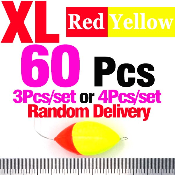 Mnft 60Pcs Zeven-Ster Ovale Ruimte Bonen Gebruik Floater Voor Sportvissers Maat Xl L M S: 60Pcs Red Yellow XL