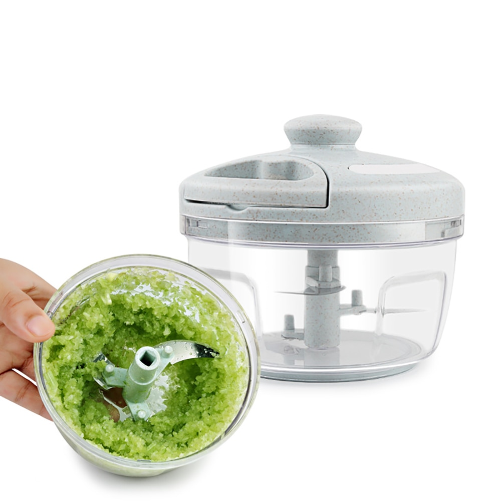 Manual Chopper Food Processor with Mixing 3pcs Sharp Blades Vegetable Fruit Household Multifunctional Shredder Anti-Slip Base