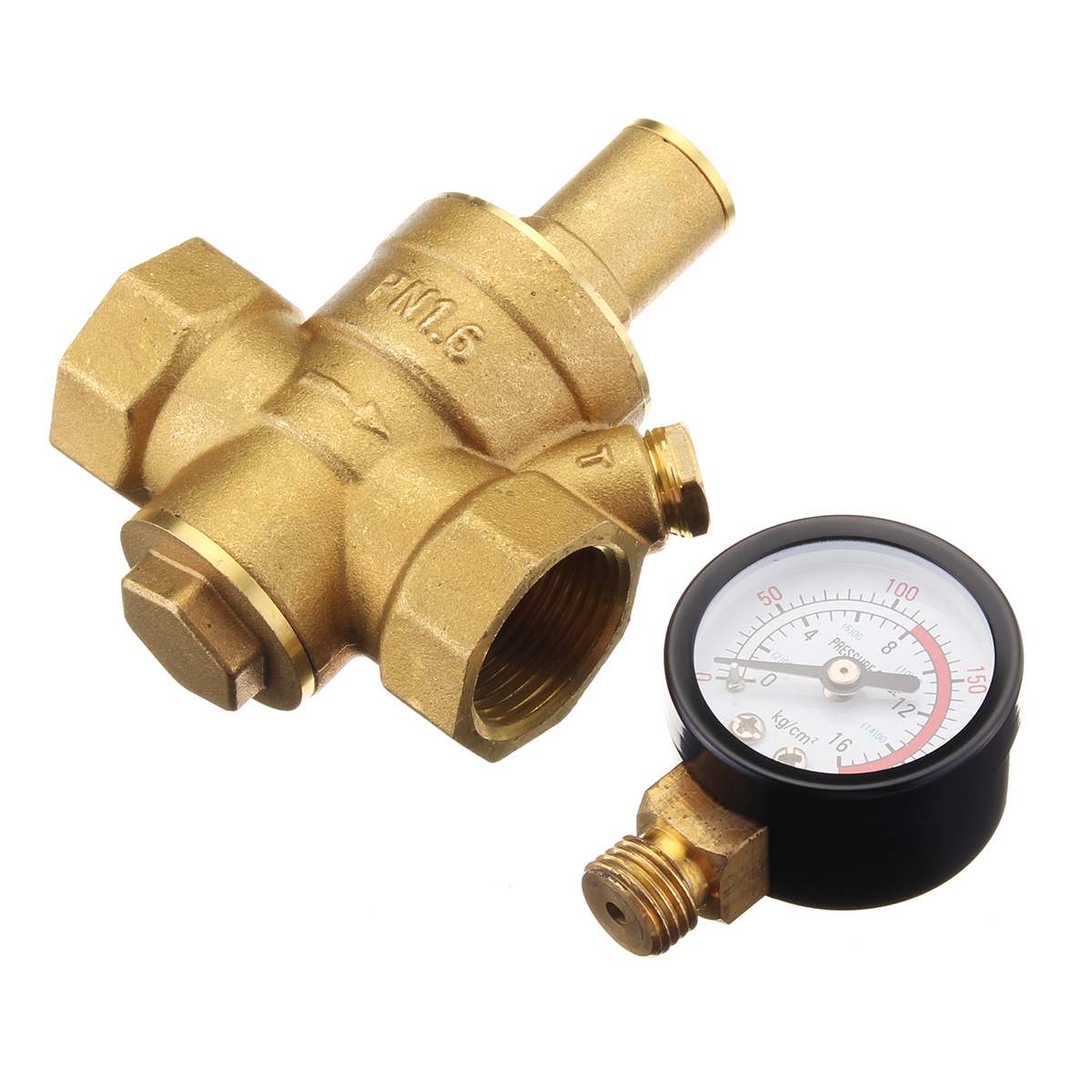 DN20 3/4 Inch Brass Adjustable Water Pressure Reducing Regulator Valve With Gauge – Manual Operation, PN 1.6