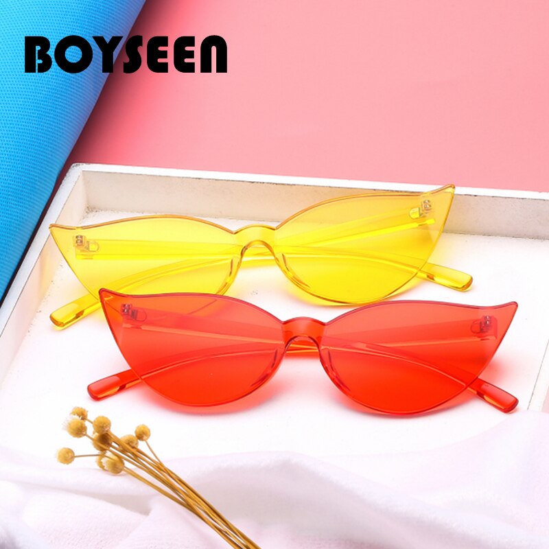 Boyseen retro randloze cat eye zonnebril dames merk 90s trendy kleine groene oranje cat eye zonnebrillen  a003
