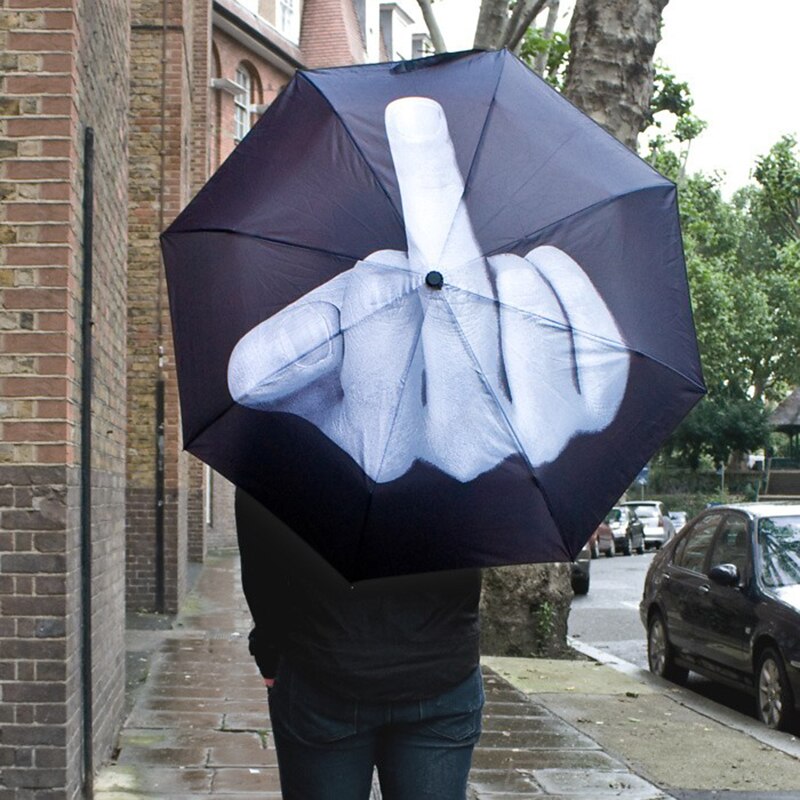 Cool Middle Finger Umbrella Rain Women Umbrella Men Windproof Folding Parasol Personality Black Middle Finger Umbrellas