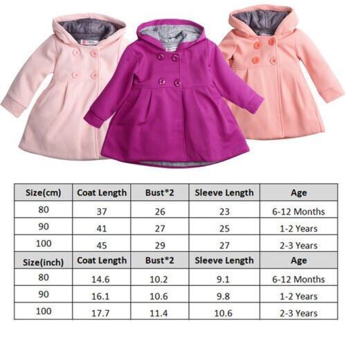 Latest Baby Girl Hooded Trench Coat Winter Windbreaker Parka Jacket Kids Outerwear