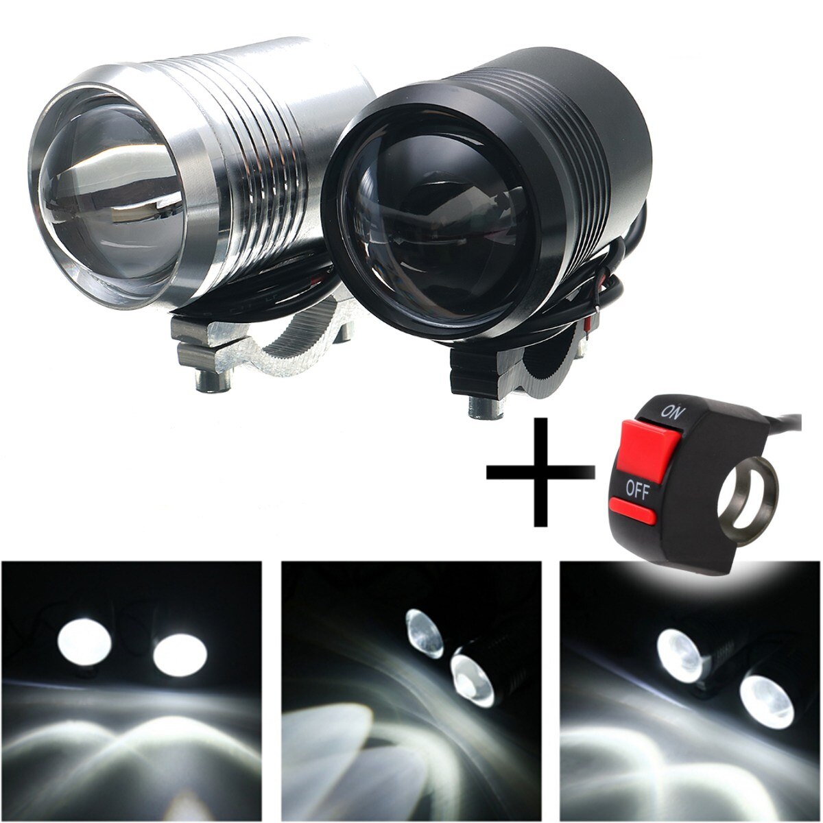 Mofaner 2 Stuks 30W Motorfiets Koplamp U2 Led Rijden Motor Koplamp Mistlamp Met Schakelaar: Black And Silver