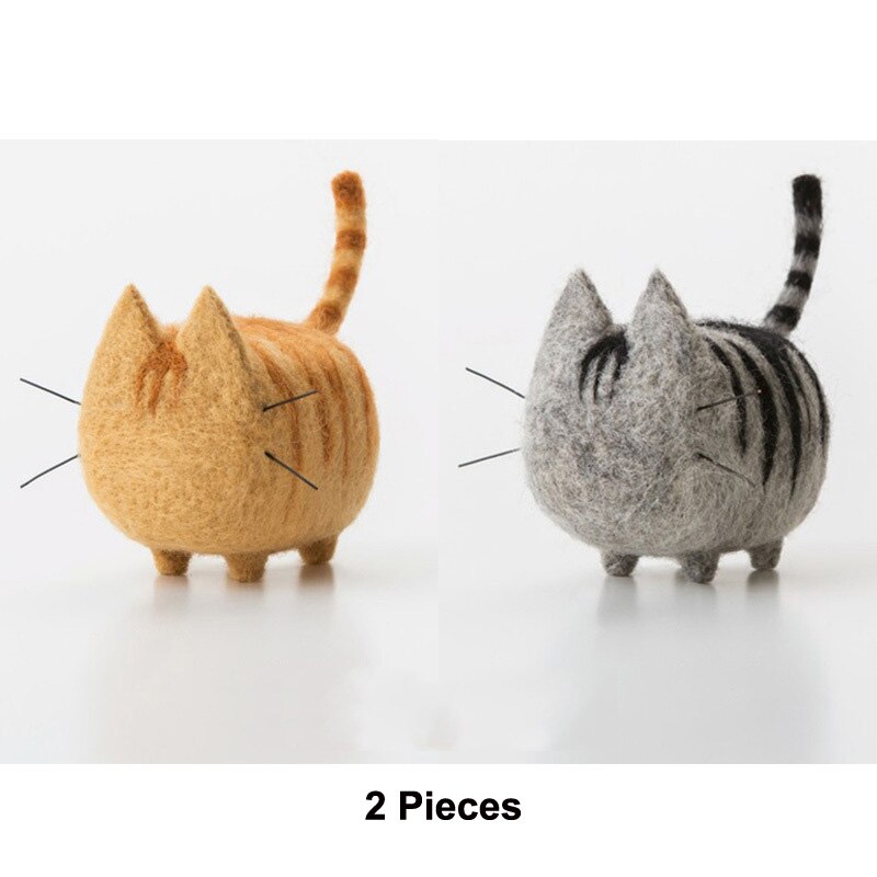 2 Pieces Cute Animal Cat DIY Wool Felt Kit Needle Poked Knitting Material Package Handmade Sewing Art Craft Home Decor: 2 Pieces B