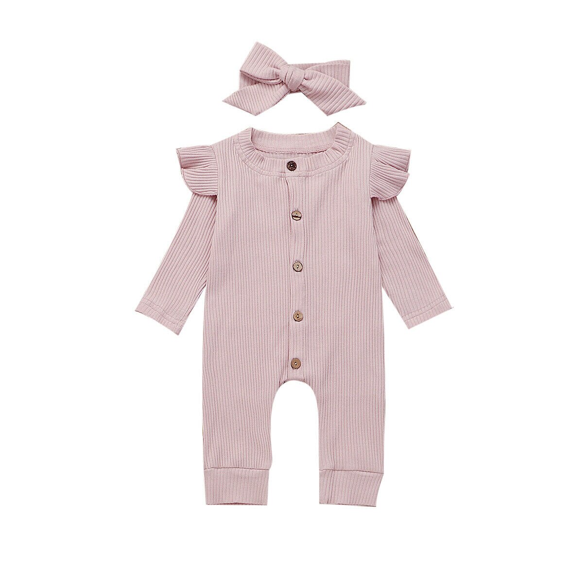 2Stck Neugeborenen Baby Mädchen Jungen Kleidung Gestrickte Baumwolle Strampler Gesamt Solide Outfits 0-24M: Rosa / 6m