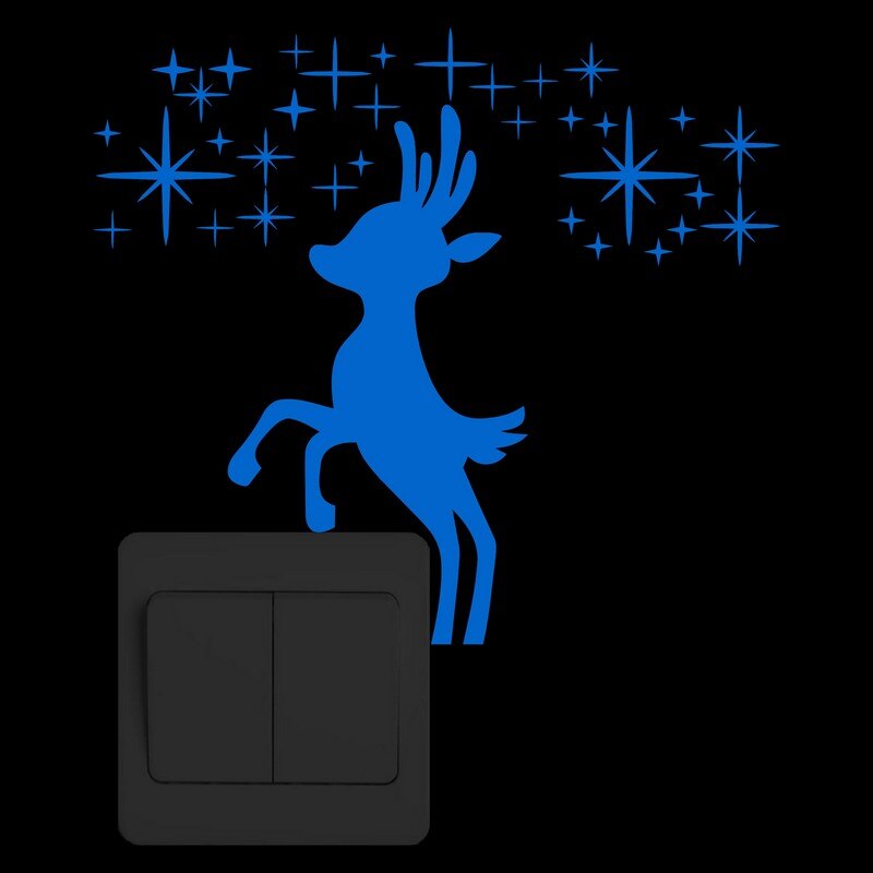 Christmas Reindeer Glow in the Dark Wall Sticker Cute Cartoon Deer Xmas Switch Sticker Shop Window Home Decor Luminous Sticker