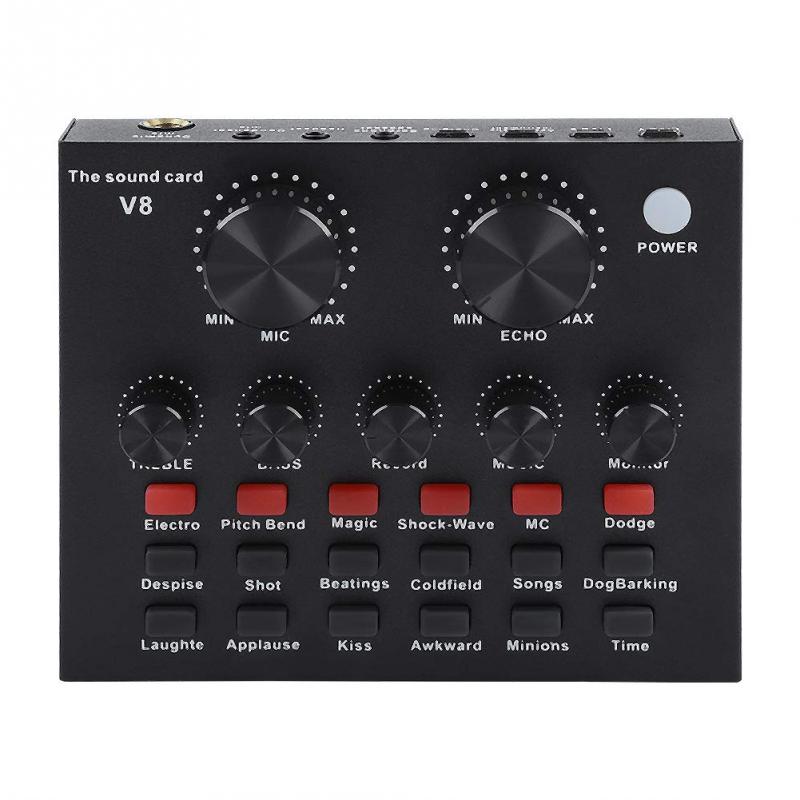 V8 Audio USB External Sound Card Headset Microphone Webcast Personal Entertainment Streamer Live Broadcast for PC Phone Computer