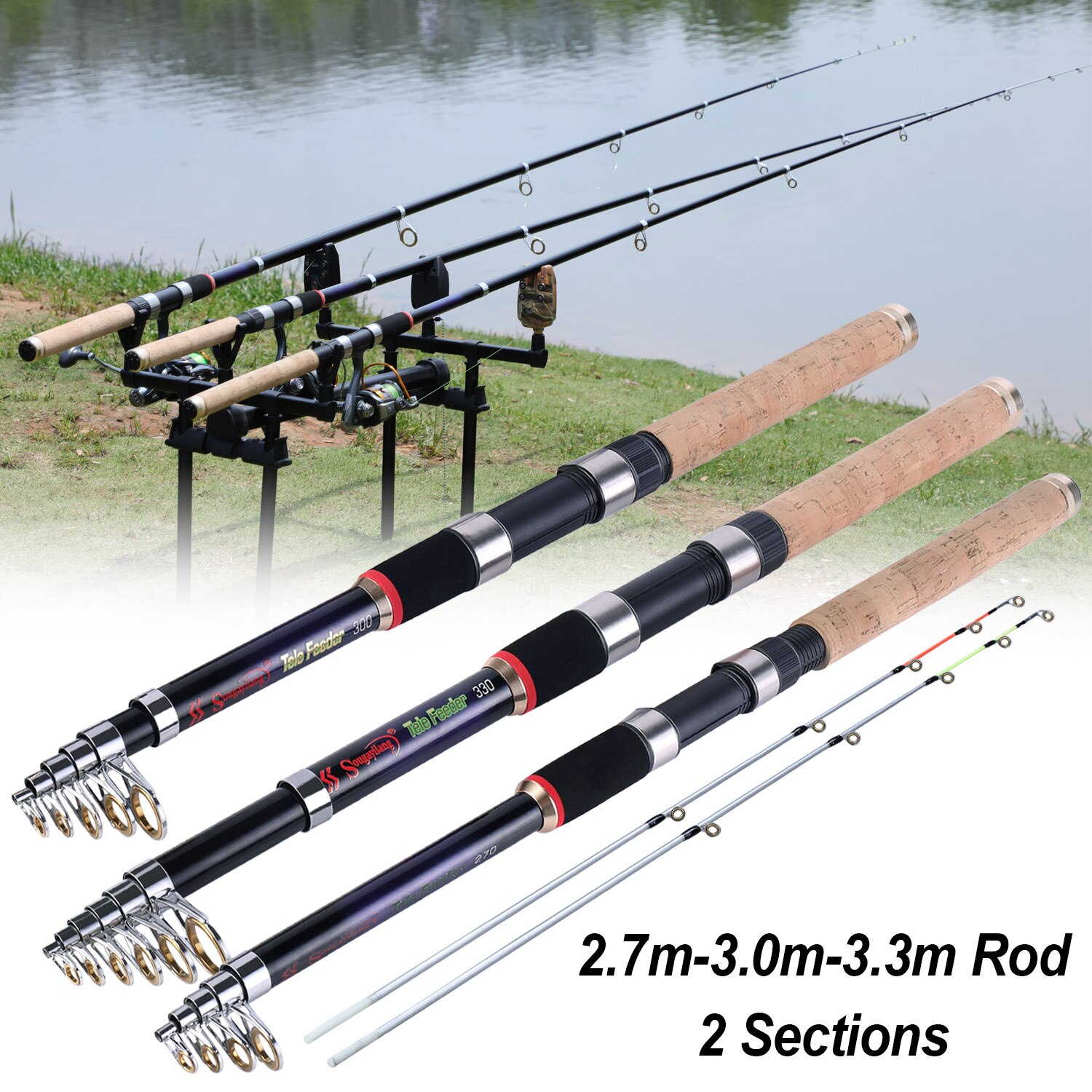 Sougayilang 2.7m/3.0m/3.3m Feeder Fishing Rod Portable Telescopic High Carbon Spinning Rod Carp Fishing Tackle Lure 120-180g