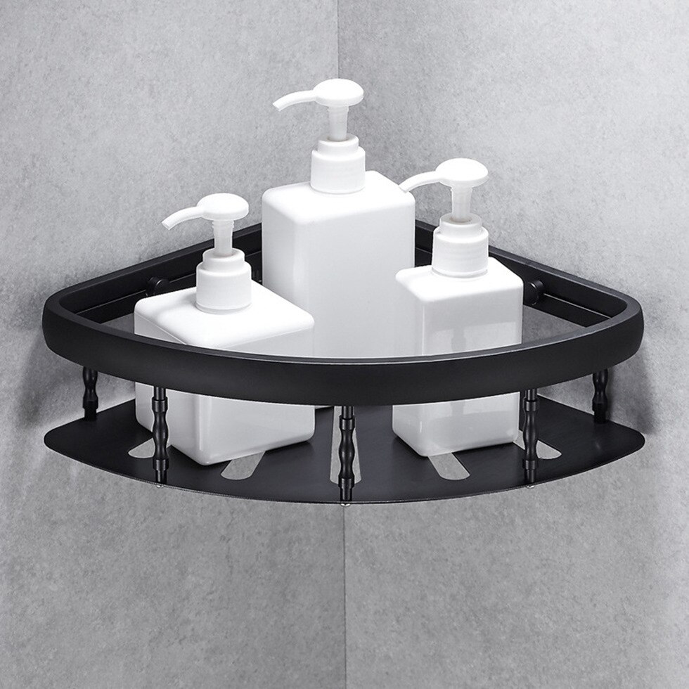 Sort aluminium badeværelseshylder shower caddy flydende hylde badeholder hardware tilbehør shampoo opbevaring