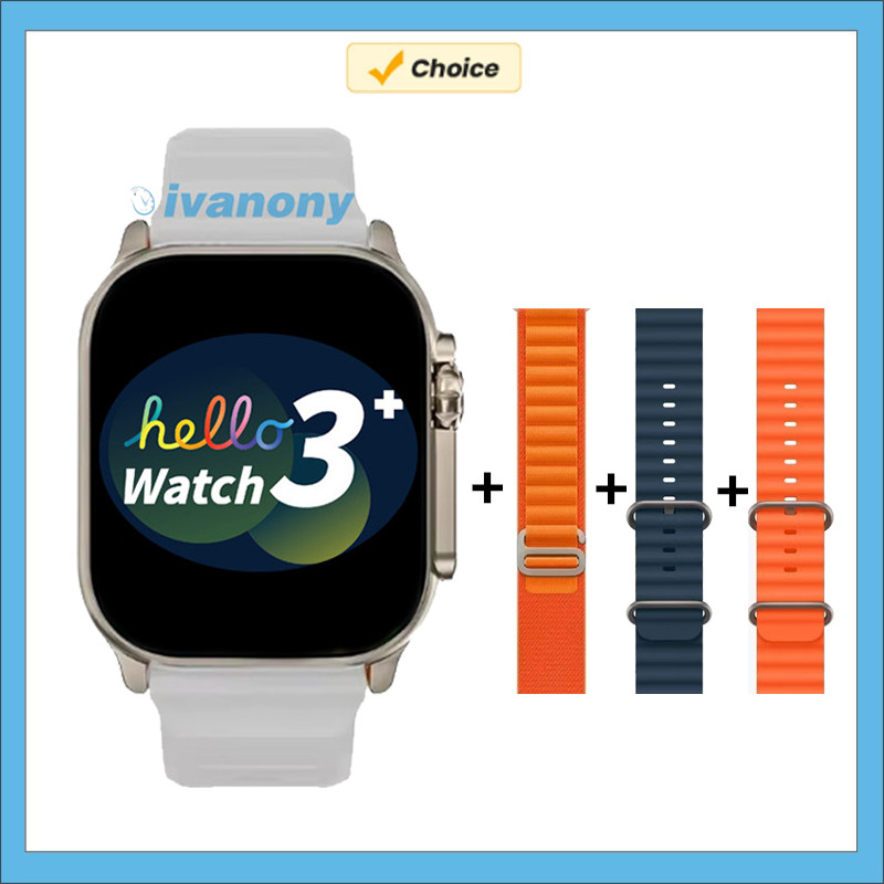 Relógio inteligente hello watch 3 plus ultra 4gb 49mm tela amoled resposta chamada assistente de voz chatgpt ebook duplo núcleo rastreador de fitness: Preto