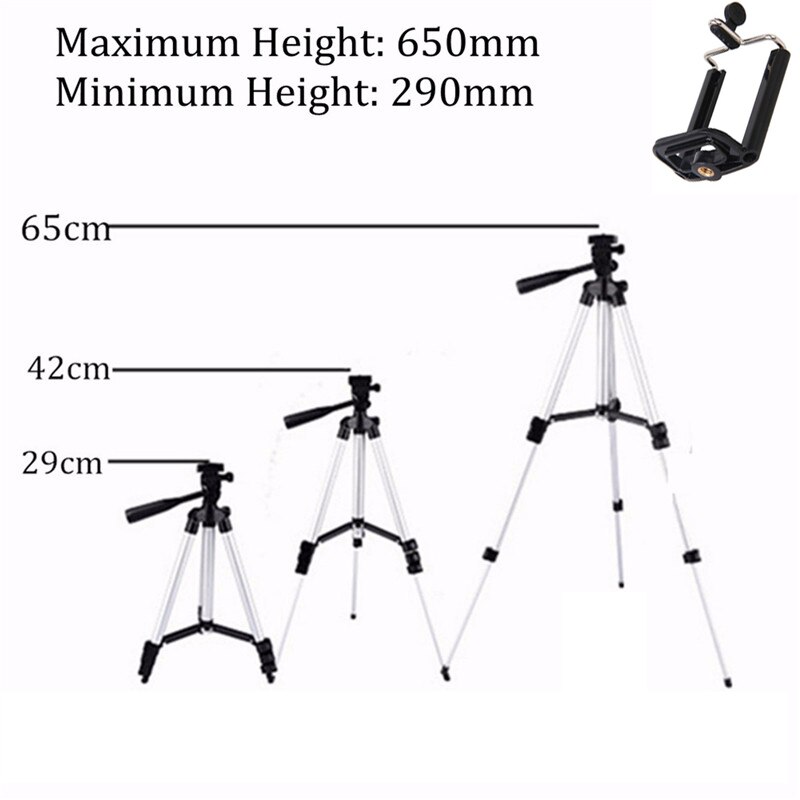 Extendable Mobile Smart Phone Digital Camera Tripod with Holder Clip Set For Nikon Canon Sony for iPhone Xiaomi Foldable Tripod: 65cm