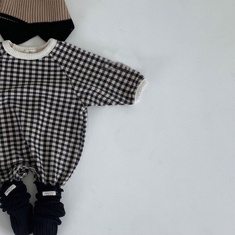 2022 neue Baby Mädchen Plaid Strampler Nette Neugeborene Langarm Gesamt Kleinkind Baumwolle Kleidung freundlicher Jungen lässig Einem Stück