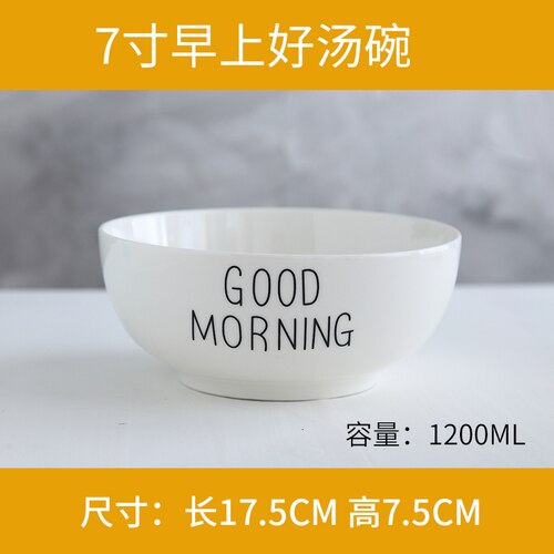 Nordic breakfast plate good morning alphabet coffee cup dessert bowl set mugs ceramic spoon salad bowl mixing bowl soup bowls: Good  big bowl