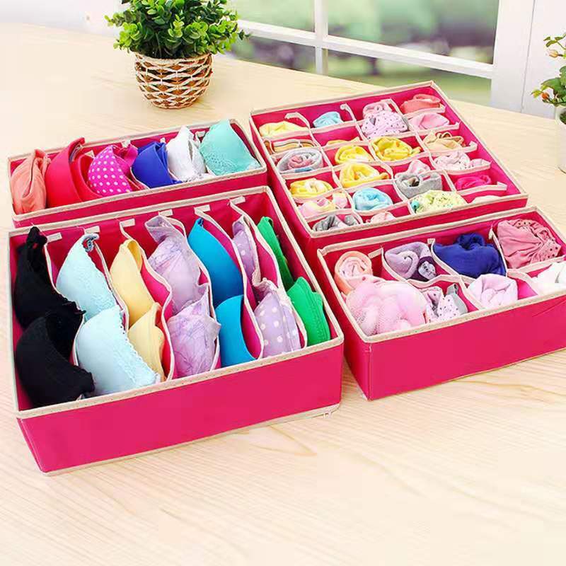 Foldable Fabric Closet Underwear Organizer Storage Box Drawer Divider Room Organization for Underware Bra Ties Belts Socks: Rose Red 4 Pack