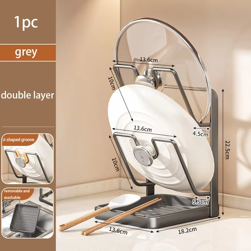 Kitchen Countertop Pot Lid Organizer Household Storage Drain Chopping Board Shelf Punch-free Storage Rack: Dark Grey