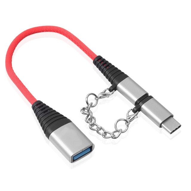 Fonken 2 in 1 otg usb-kabeladapter, micro usb type c naar usb-converter, mini korte micro usb-kabel, usb c-oplaadkabel: Zilver