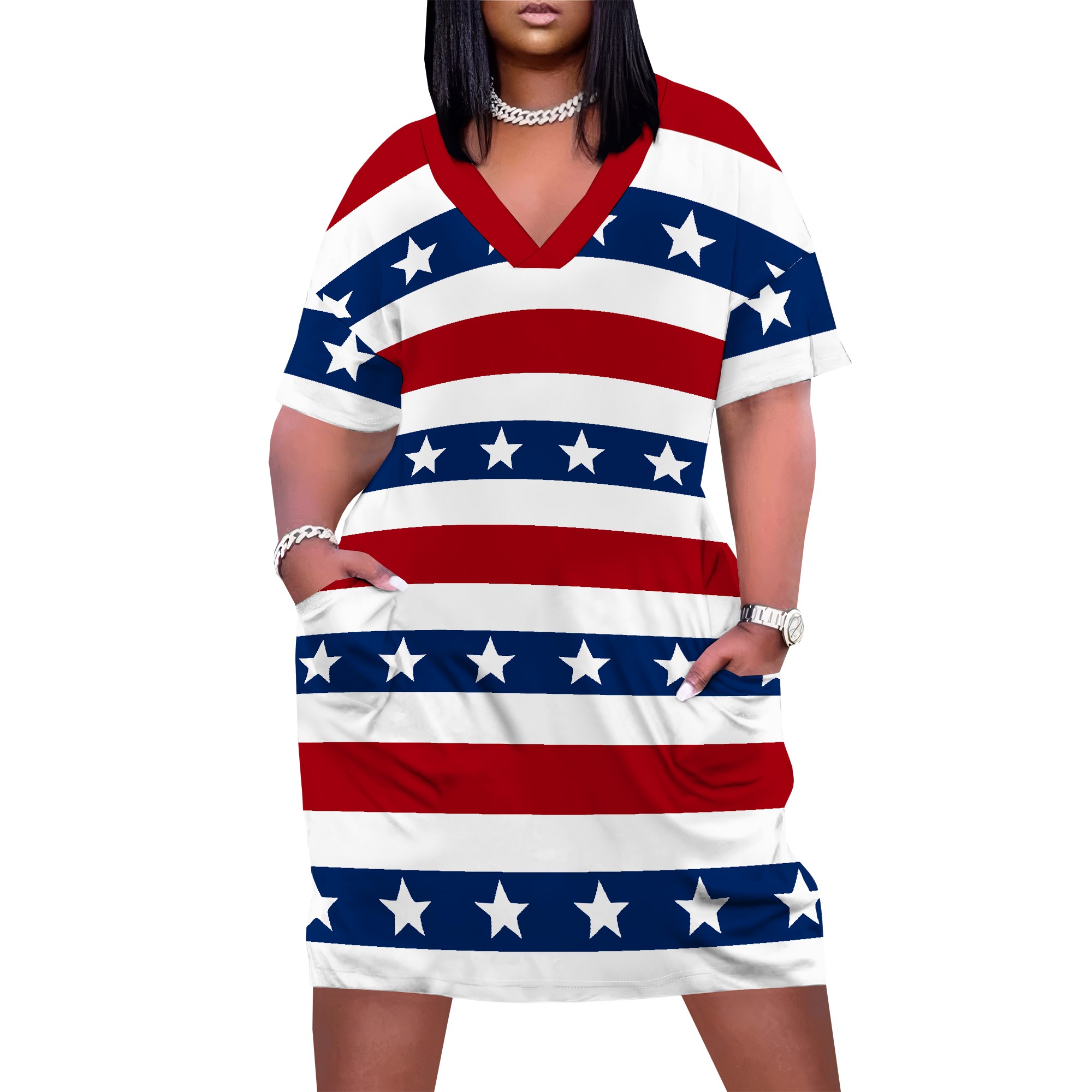 Zomerjurk in grote maten voor vrouwen met rondingen, casual jurk met zonnebloemprint, v-hals, korte mouwen, hawaïaanse boho strandjurk: 6xl / Munt