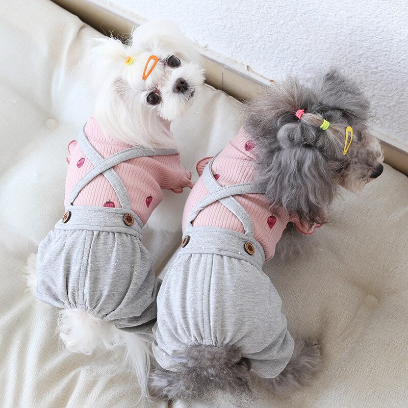 Aardbei Gedrukt Flying Mouwen Glitter Vier-Legged Warme Pet Kleding Herfst En Winter Kleding Voor Yorks Hond Pak Hond doeken