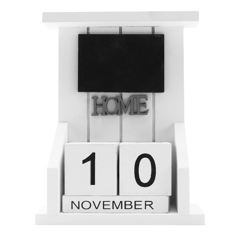Calendario da scrivania in legno-calendario perpetuo mese data Display Home Office Decoration (bianco)