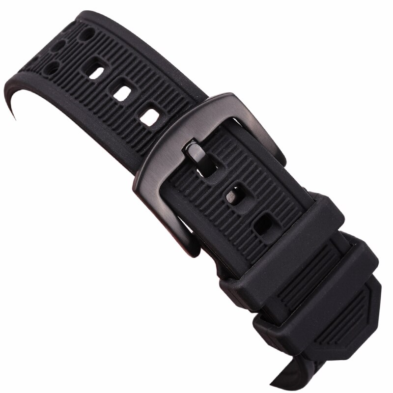 Pulseiras de silicone preto à prova dwaterproof água borracha macia 22mm pulseira relógio acessórios 316l aço fivela