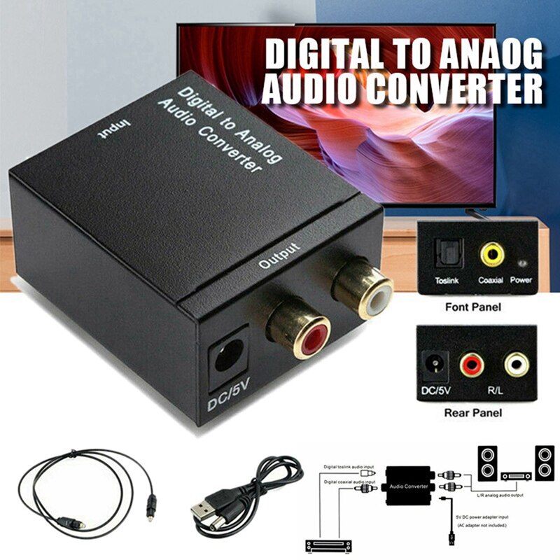 -5X Green Light Illuminated DPDT ON/ON Boat Rocker Switch &amp; 1Set Digital To Analog Audio Converter Optical Fiber