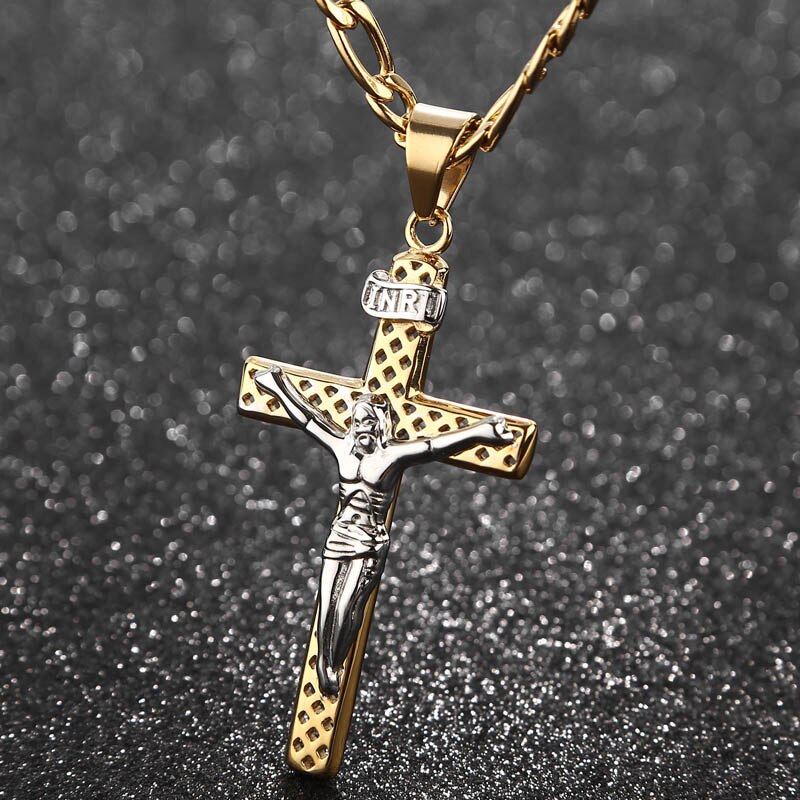 Witaya Jesus Cross Hanger Ketting Gouden Ketting Rvs Hollow Religieuze Cross Hangers & Kettingen Voor Mannen Sieraden