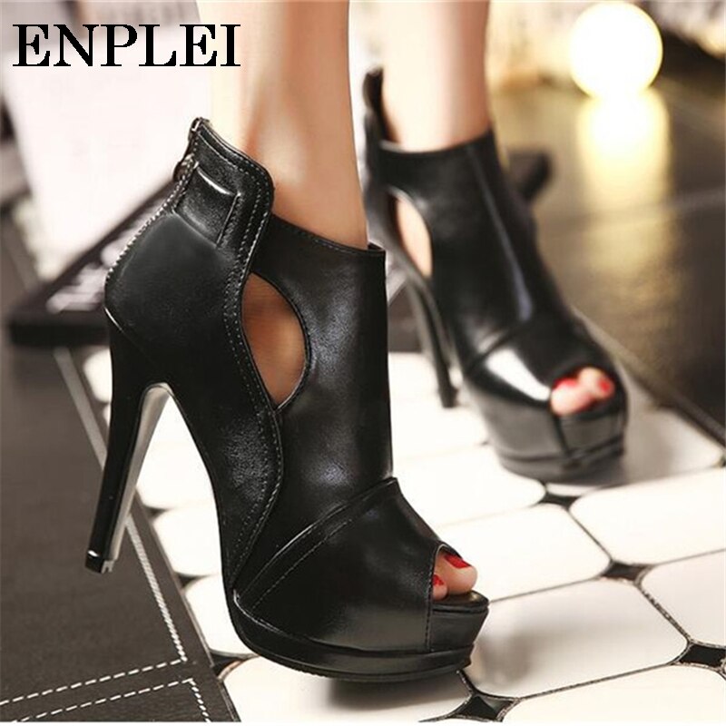 Enplei Women Pumps Breathable Hollow Out Square Heel Boots Wedding Shoes Spring Fall Office Sandals Platform Heels Party 34-42
