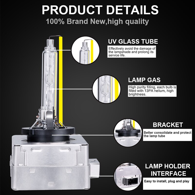 Bombillas de faro delantero de xenón D1S D1 35W Kit HID, lámpara de repuesto para automóviles, motocicletas, 4300K, blanco amarillento, 6000K, hlxg, 12V