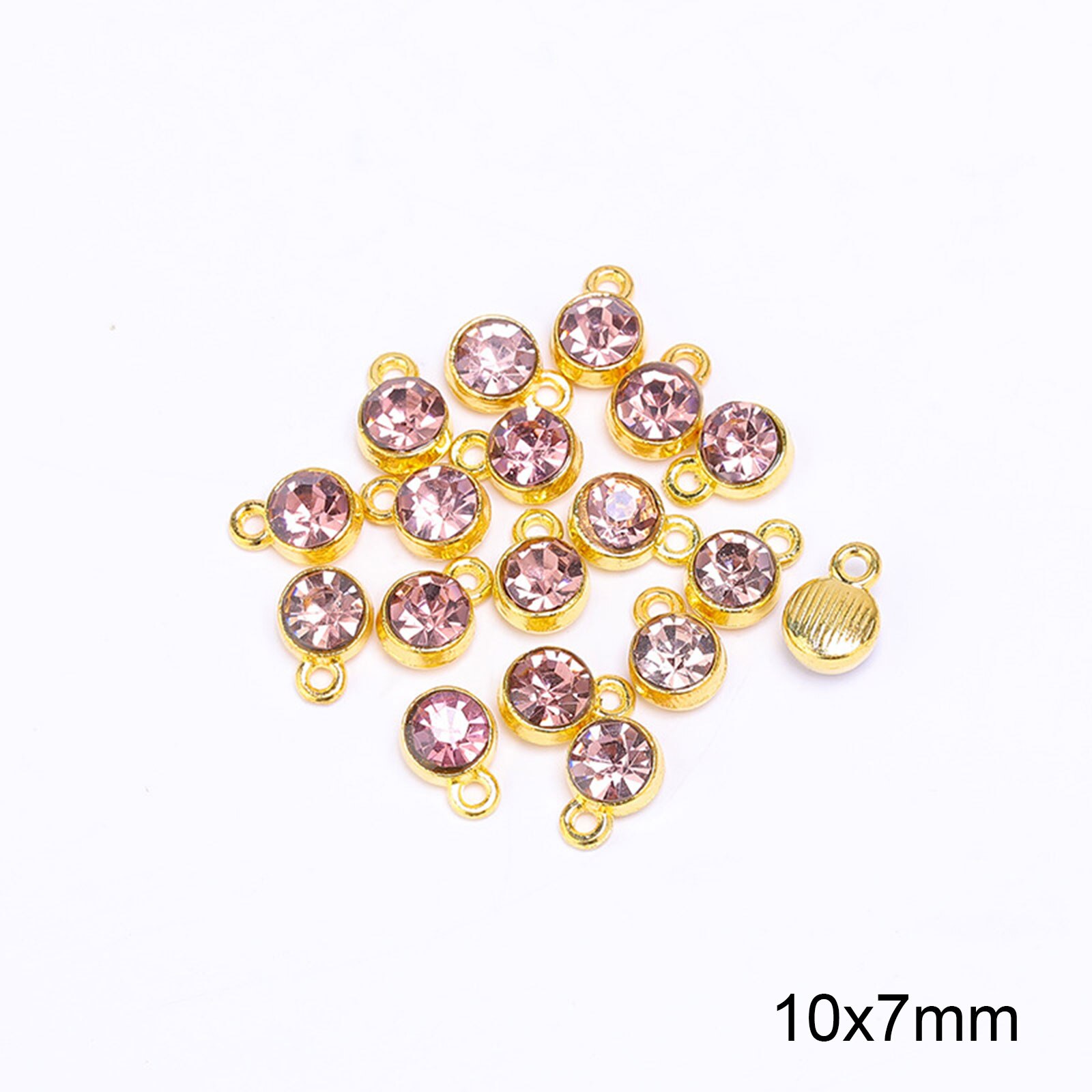 Charms Birthstone in lega di zinco e vetro tondo placcato oro viola 10mm x 7mm, 20 pezzi: 12