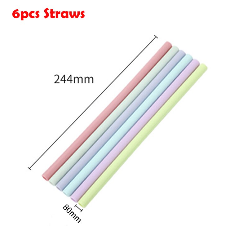 6Pcs Reusable Silicone Drinking Straws Drinkware Kawaii Accessories Eco Friendly Products With Cleaning Brushes Party Straws: 6pcs random color