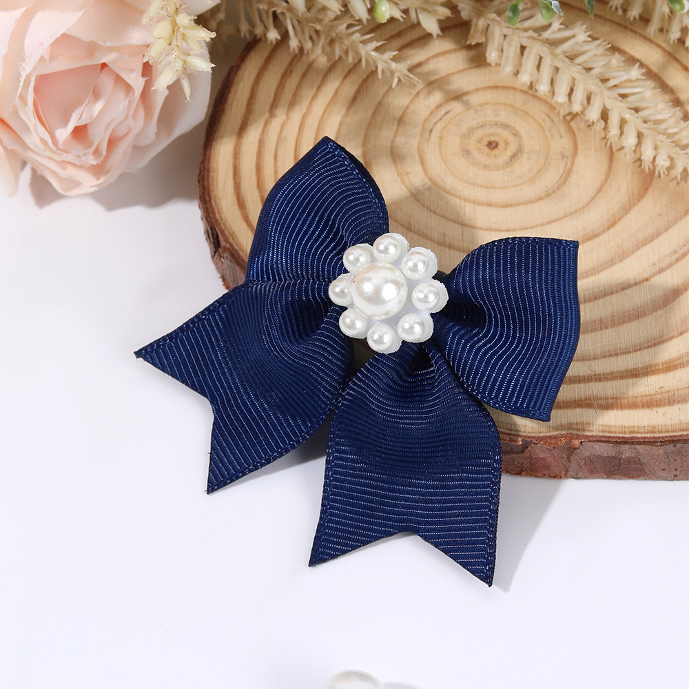 Ncmama, pinzas para el pelo con perlas azul oscuro para niñas, horquilla con lazo de cinta sólida, pasadores para niños, horquillas, accesorios para el cabello de Boutique